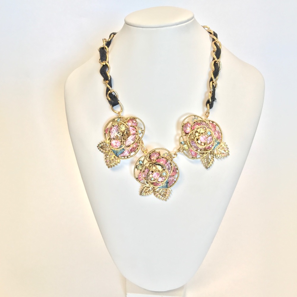 Betsey Johnson Jeweled Roses Statement Necklace